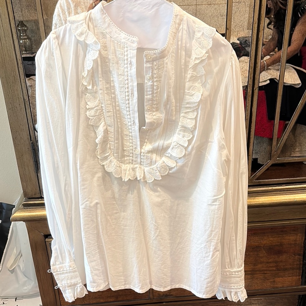 Boden White Ruffle Blouse